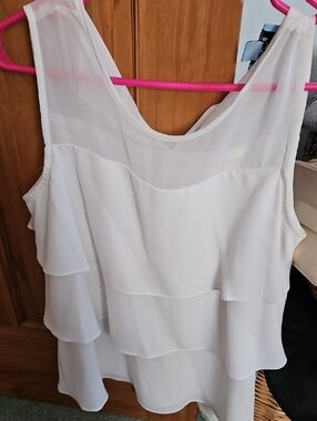 CeCe White Tiered Sleeveless Chiffon Blouse